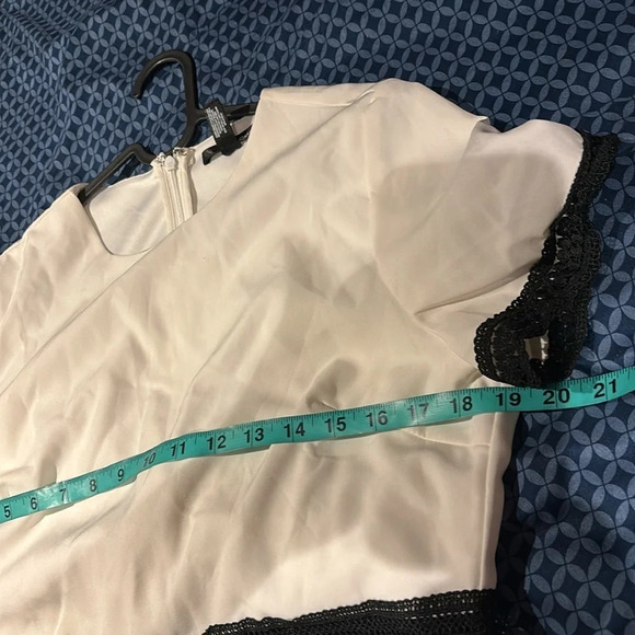 Aqua  white black lace trim loose fur A line mini dress - Picture 7 of 12